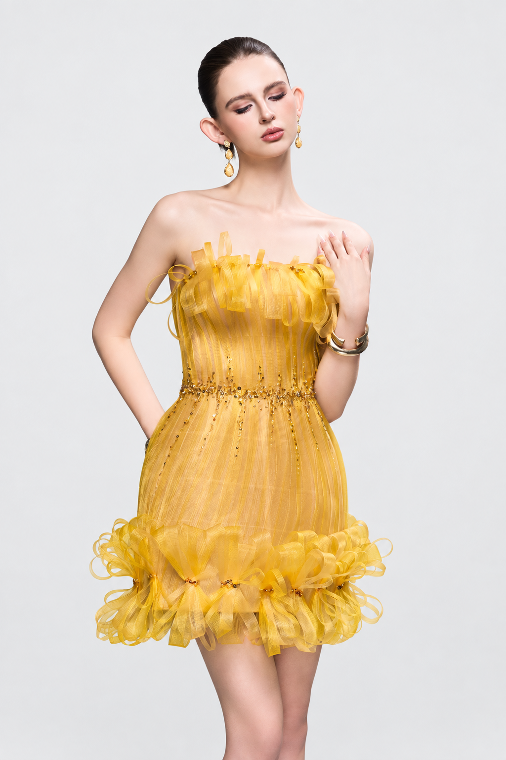 Kalisa Goldie Strapless Ruched Mini Dress With Crystal-Embellished Bows — product image 4