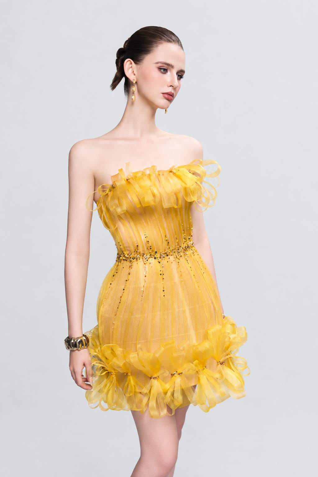 Kalisa Goldie Strapless Ruched Mini Dress With Crystal-Embellished Bows — product image 5