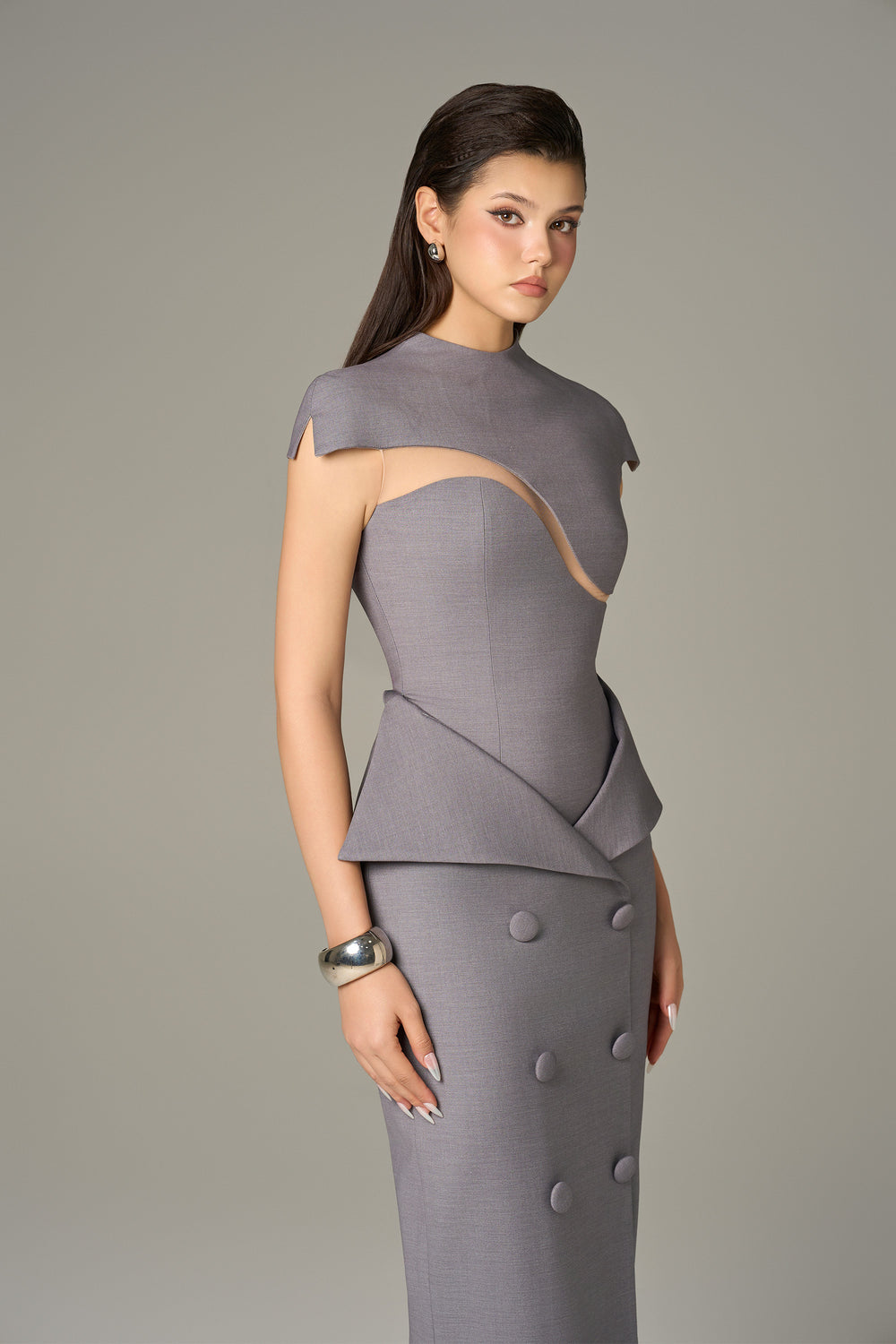 Vogue Short Sleeve Wave Cut-Out Maxi Dress