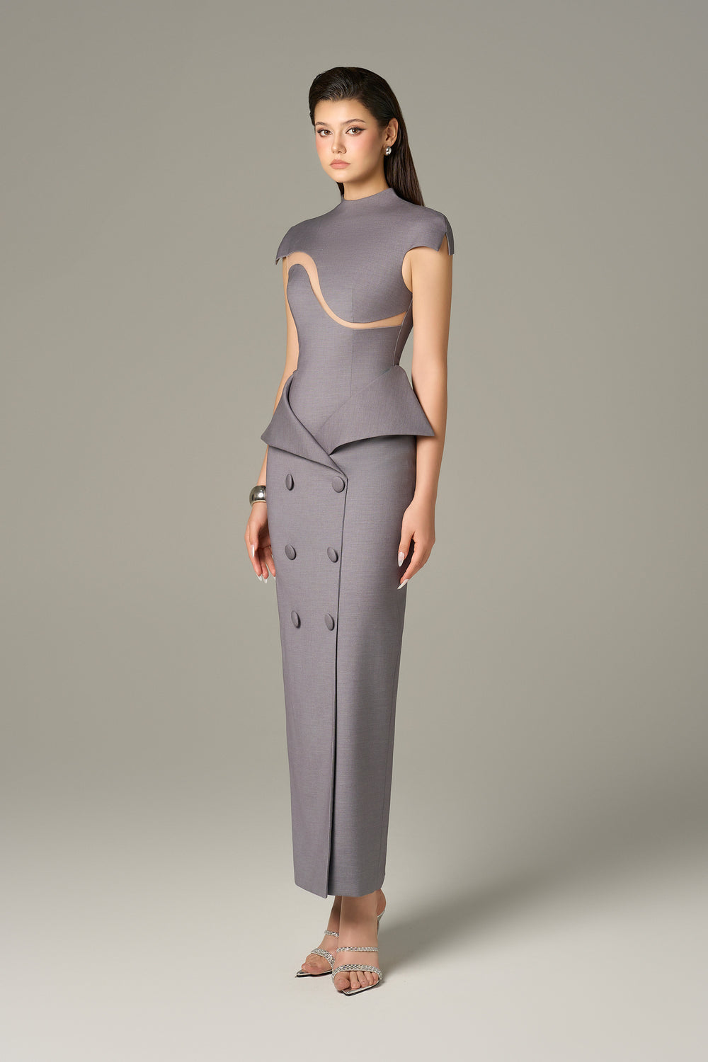 Vogue Short Sleeve Wave Cut-Out Maxi Dress