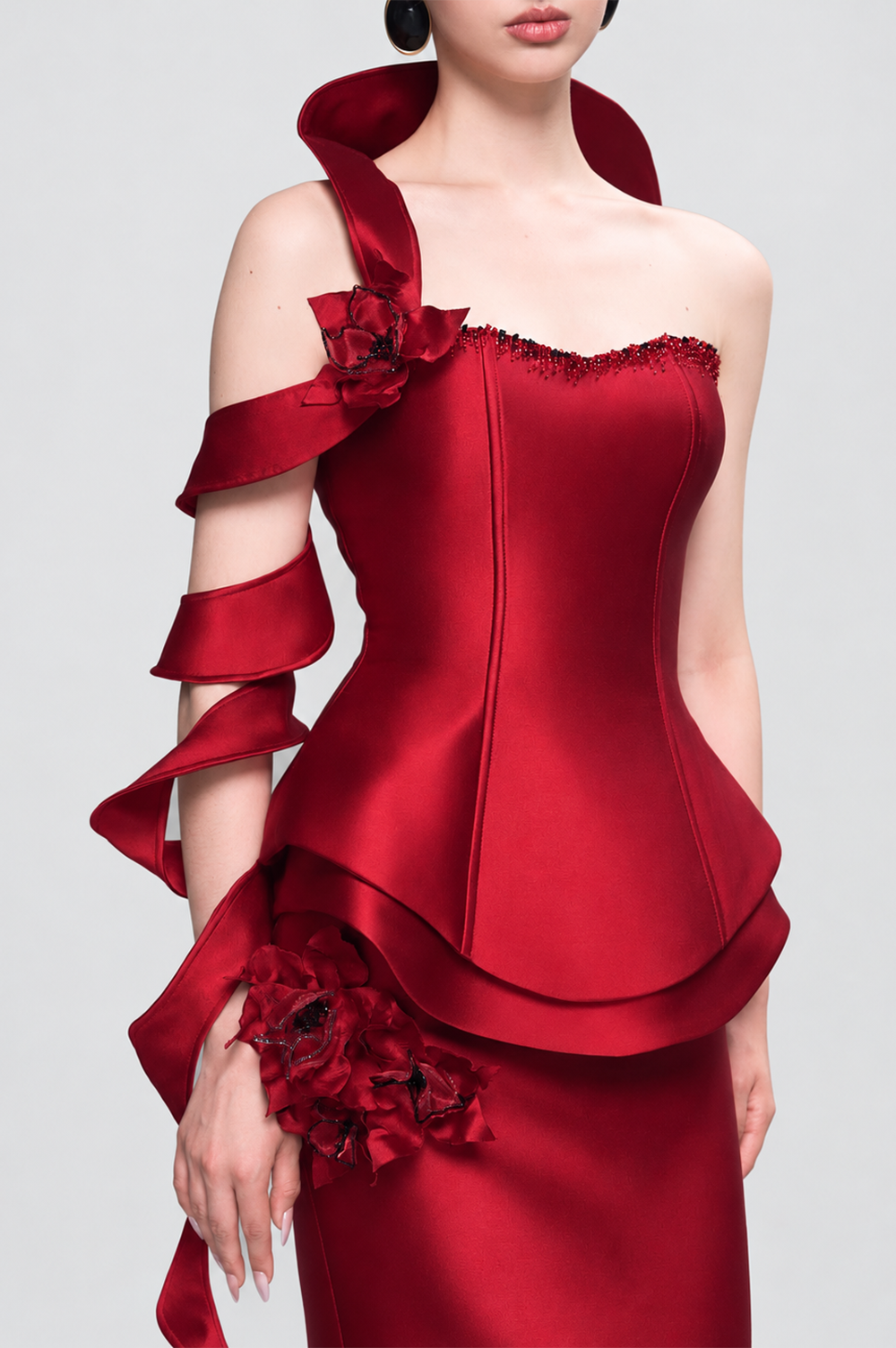 Kalisa Juliet Strapless 3D Floral Peplum Maxi Dress With Spiral Sleeve Set — product image 6