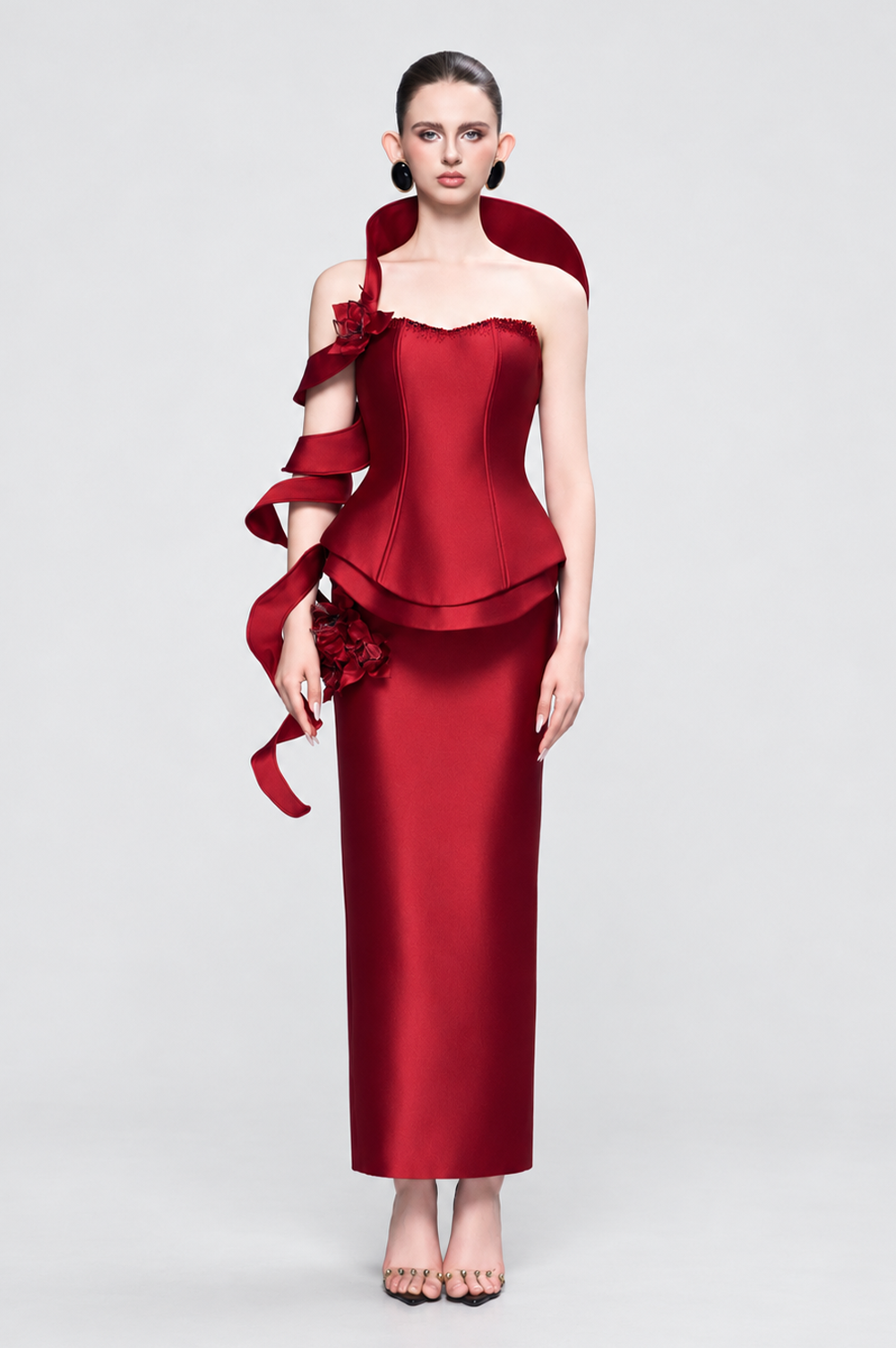 Kalisa Juliet Strapless 3D Floral Peplum Maxi Dress With Spiral Sleeve Set — product image 5