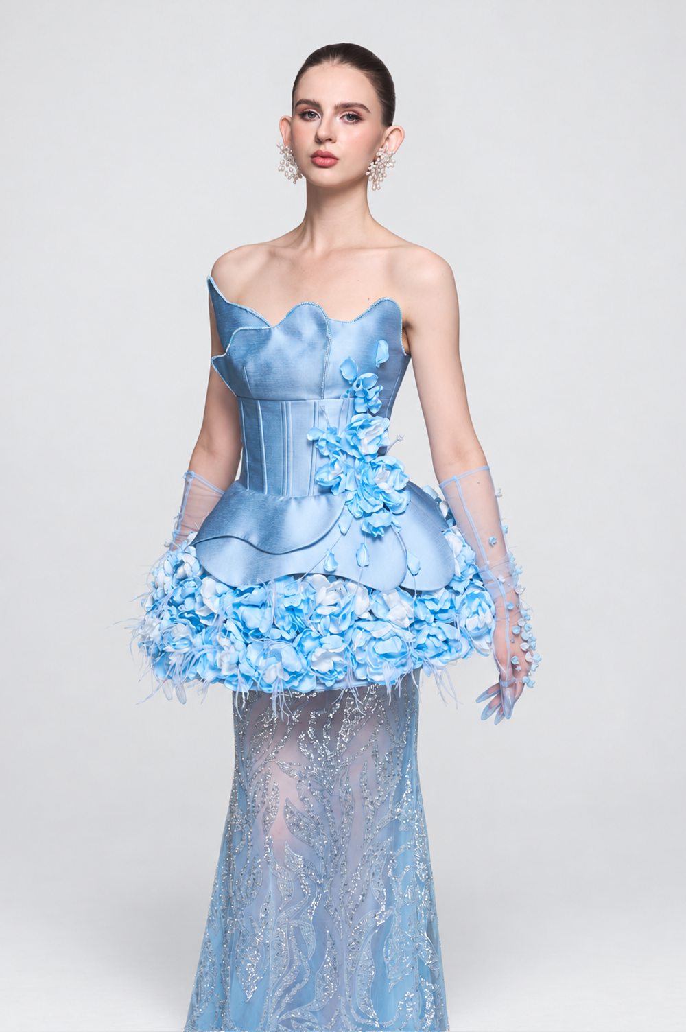 Chateau Strapless Mesh and Floral Accents Gown