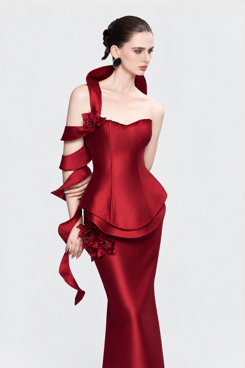 Kalisa Juliet Strapless 3D Floral Peplum Maxi Dress With Spiral Sleeve Set — product image 4
