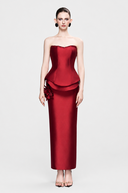 Kalisa Juliet Strapless 3D Floral Peplum Maxi Dress With Spiral Sleeve Set — product image 2