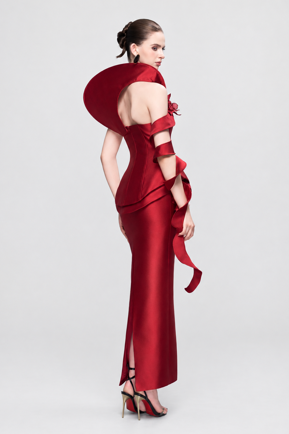 Kalisa Juliet Strapless 3D Floral Peplum Maxi Dress With Spiral Sleeve Set — product image 3