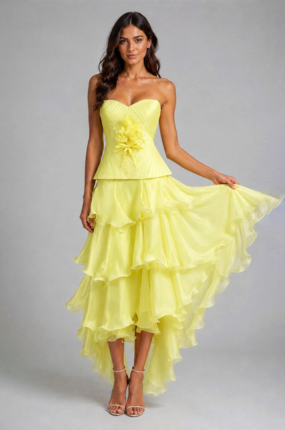 Tina Strapless Corset With Ruffle Maxi Skirt Set