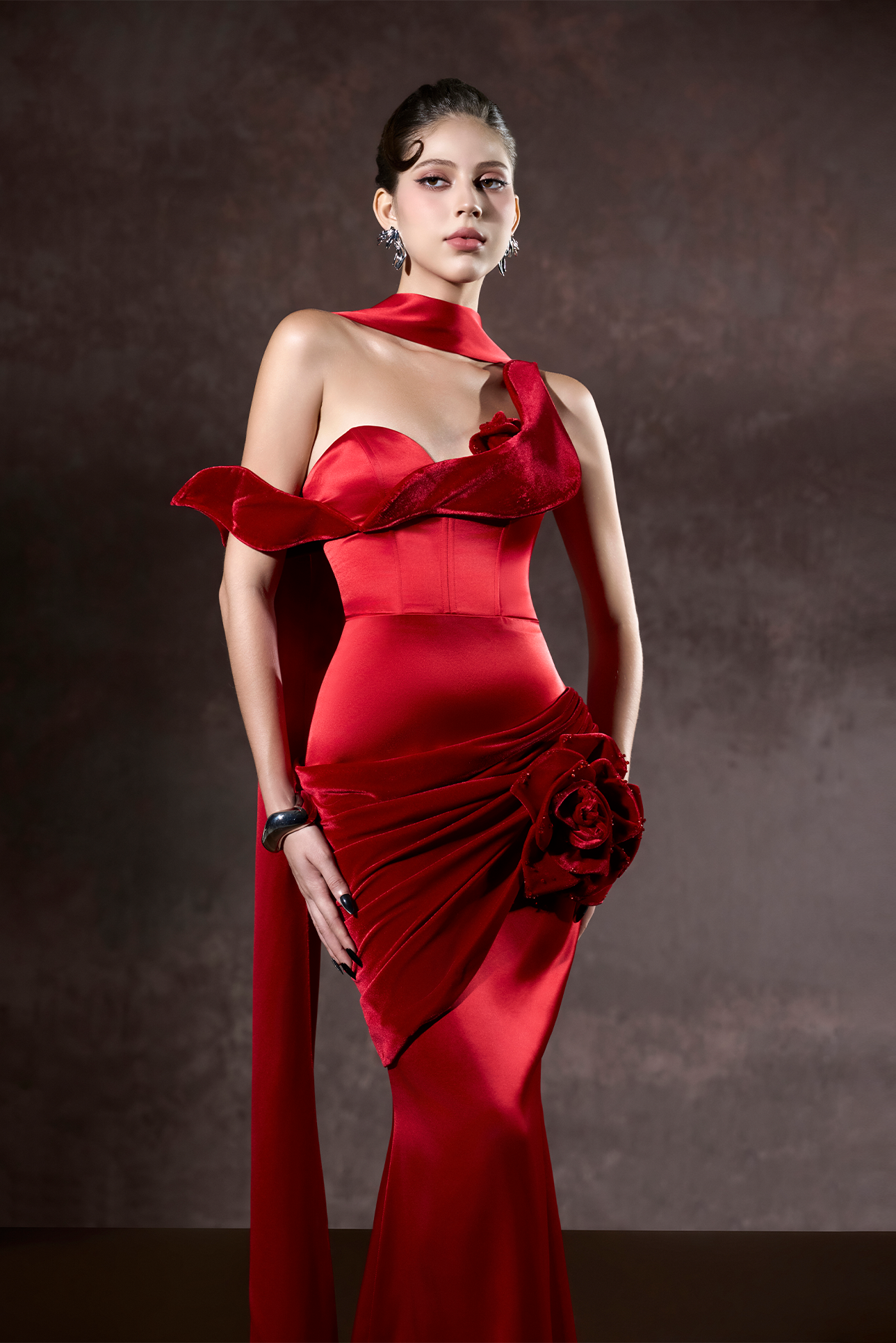 Alisha Asymmetric Off-shoulder Neckline Maxi Dress