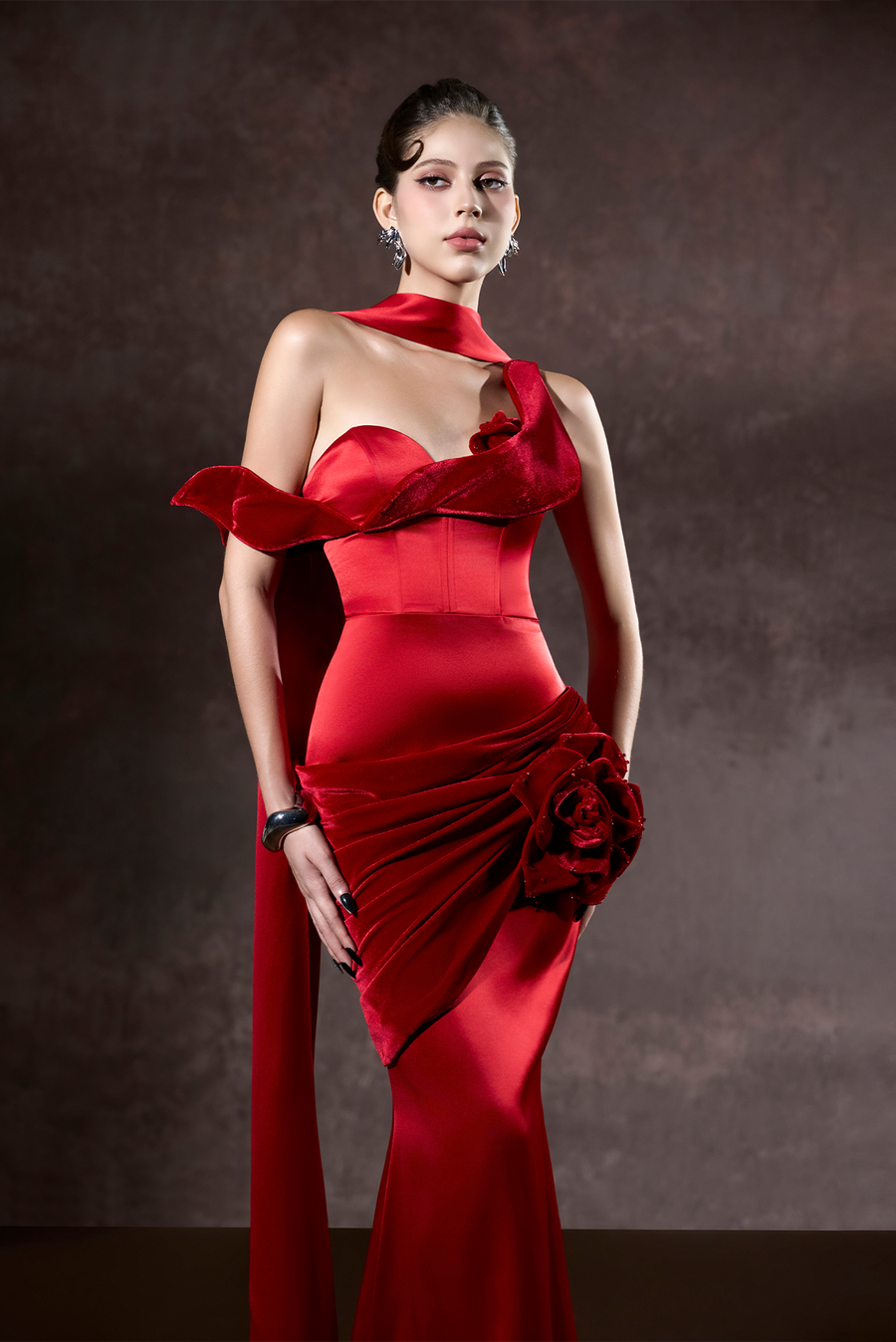 Alisha Asymmetric Off-shoulder Neckline Maxi Dress