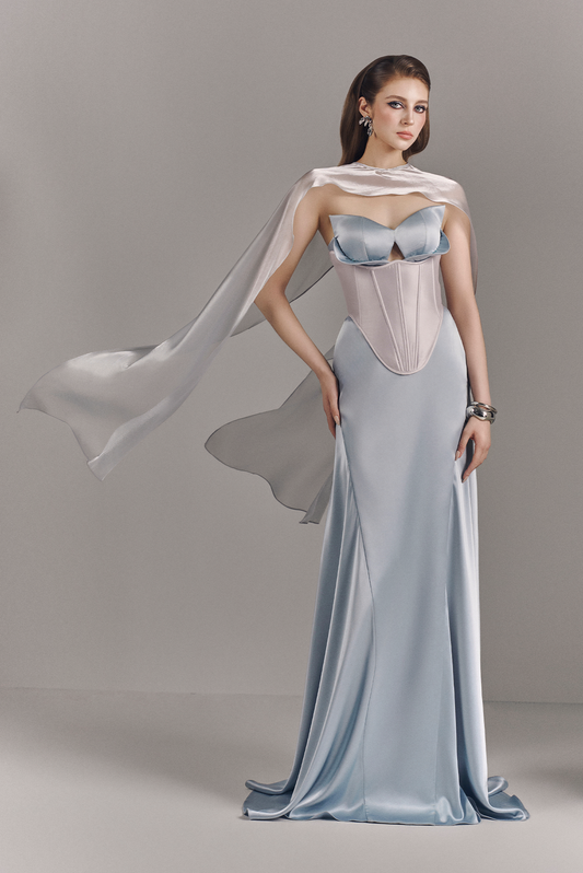 Elaria Bandeau Corset Maxi Dress With Neck Scarf