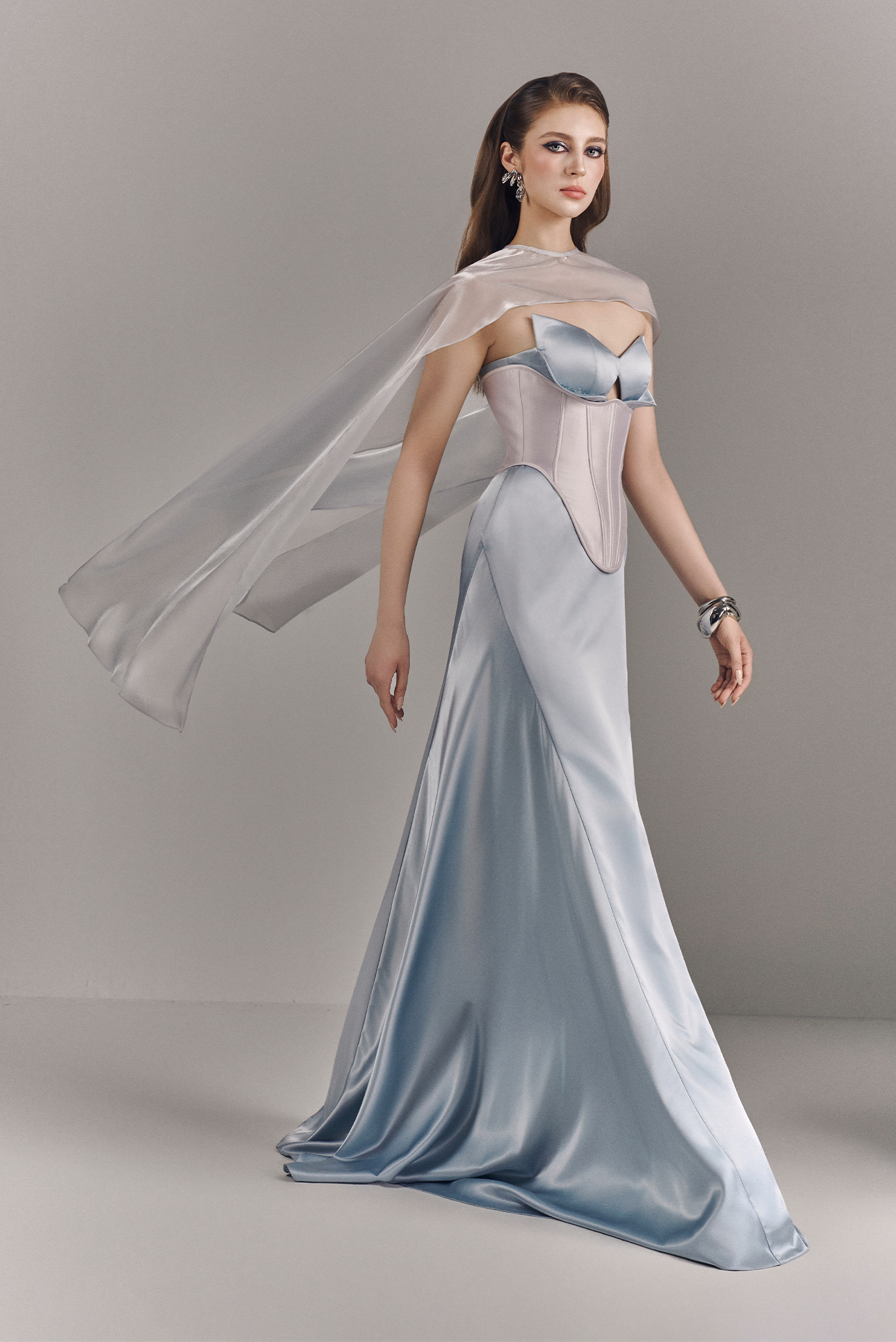 Elaria Bandeau Corset Maxi Dress With Neck Scarf