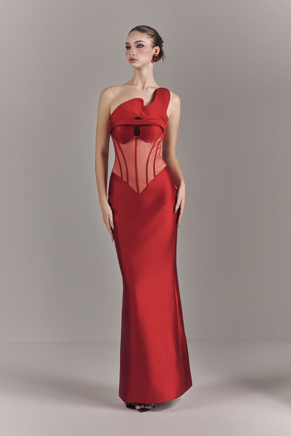 Vessa Wave Neckline Asymmetric Maxi Dress