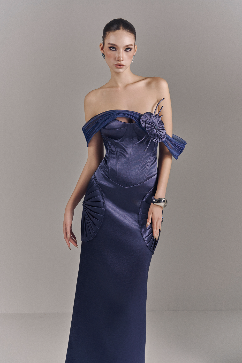 Valoria Corset Maxi Dress With Hip Drape Details