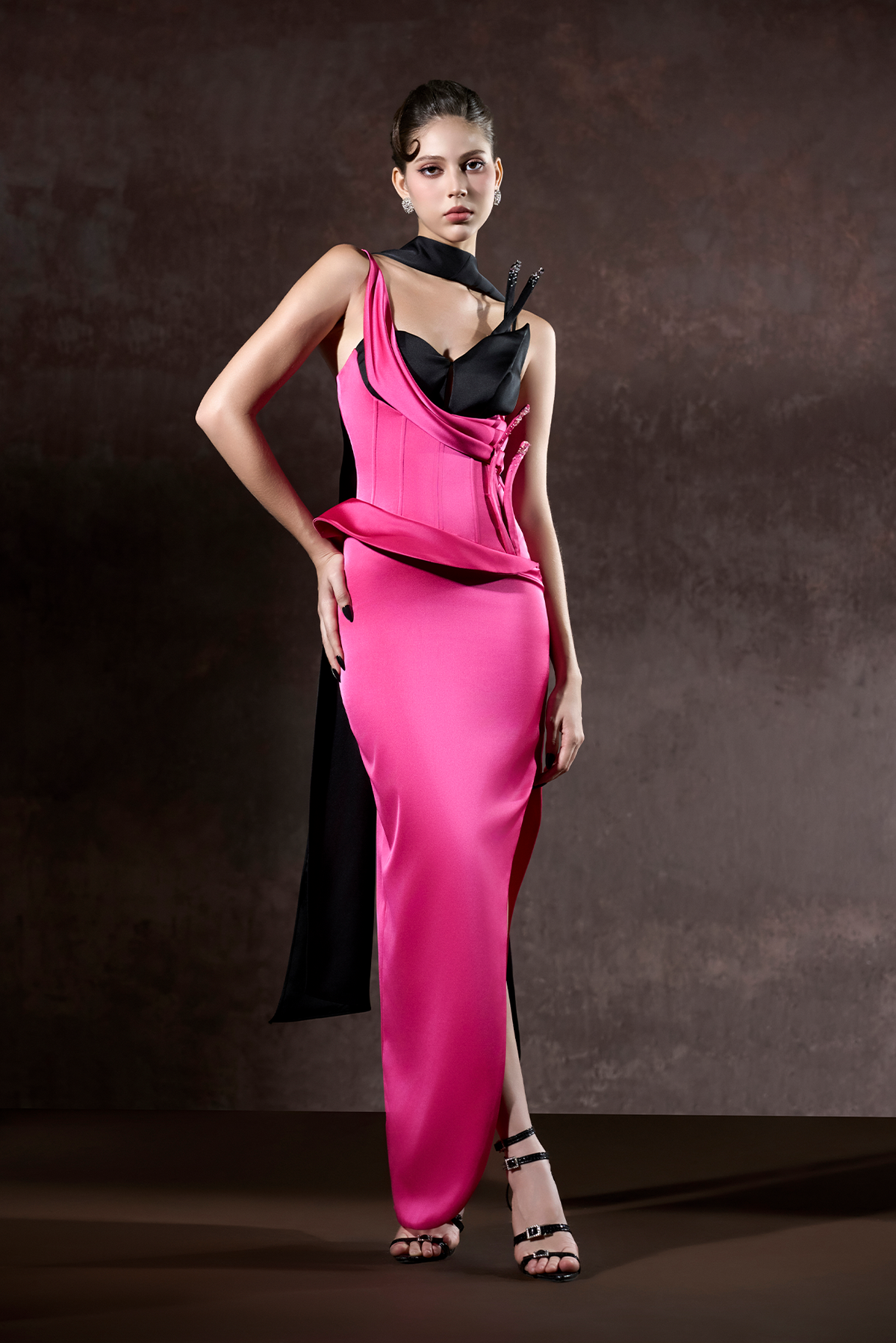 Samira Corset Thigh Slit Maxi Dress Neck Scarf