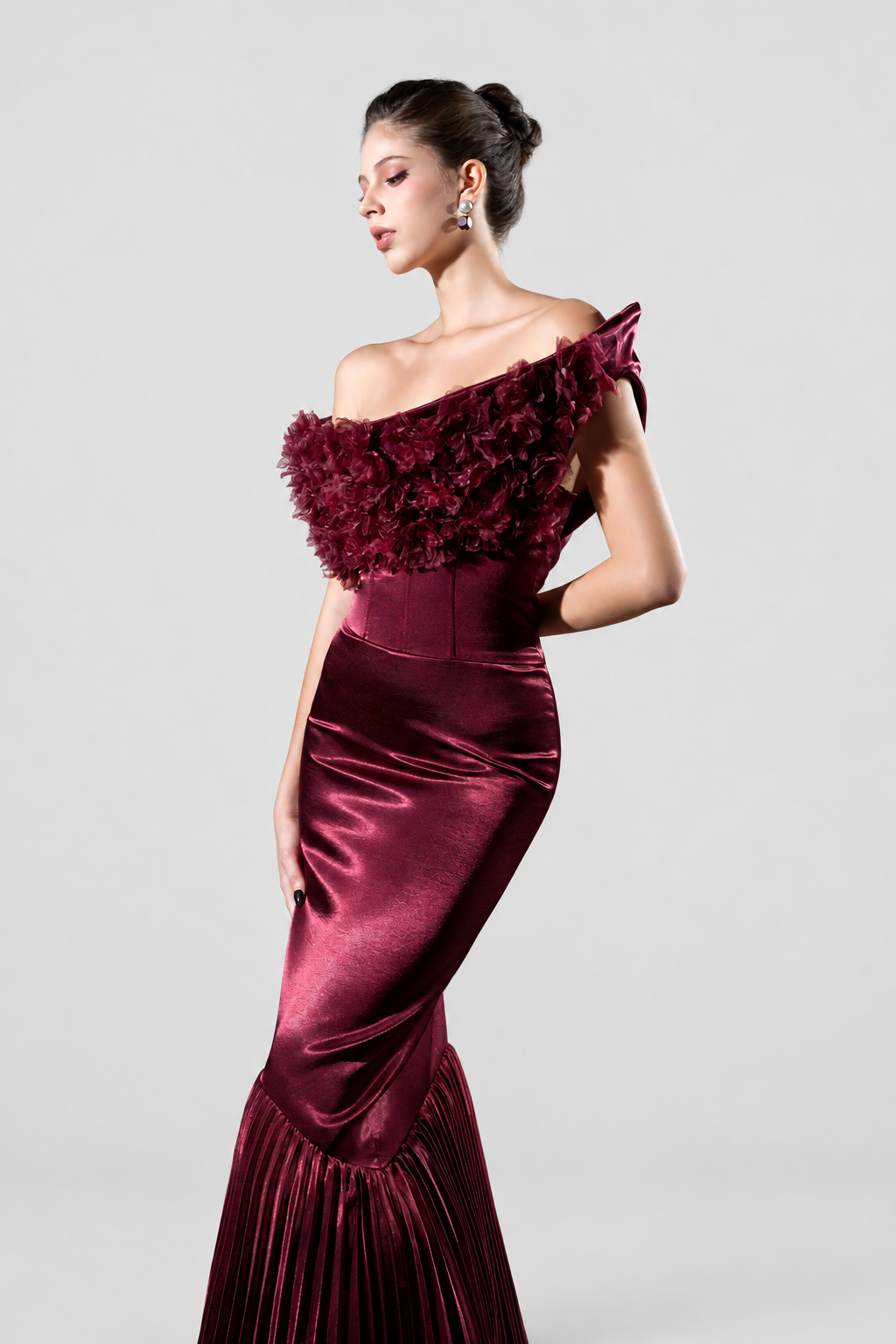 Kalisa Malika Pleated Mermaid Formal Gown With 3D Floral Accent — product image 2