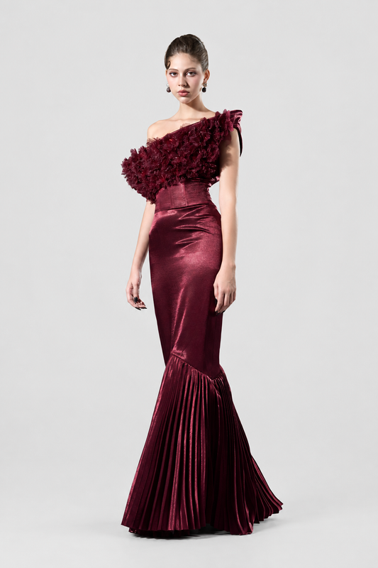 Kalisa Malika Pleated Mermaid Formal Gown With 3D Floral Accent — product image 1