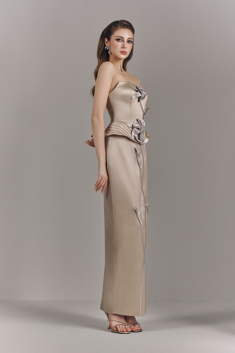 Luxelle 3D Floral Strapless Bodycon Maxi Dress