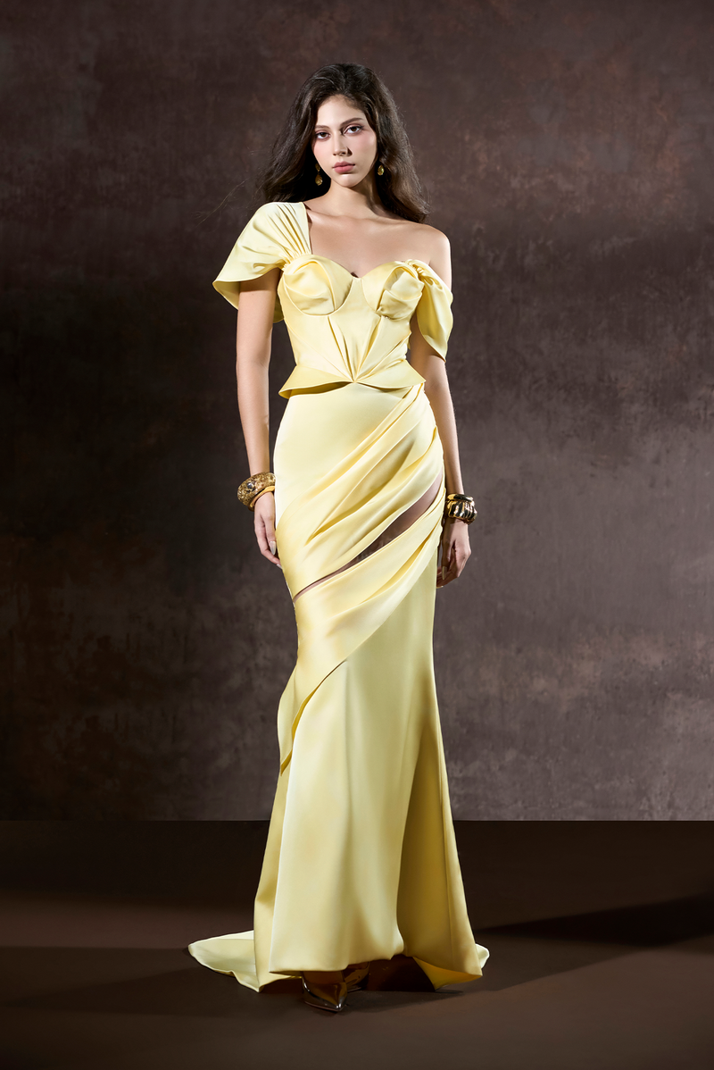 Elika Off The Shoulder One Sleeve Maxi Dress