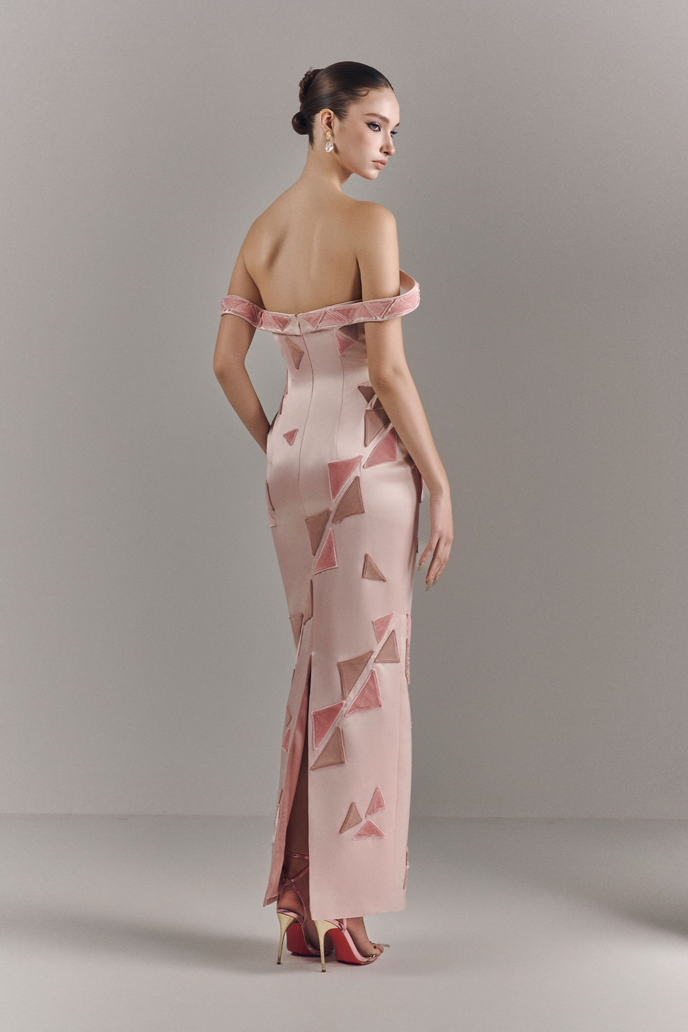 Maisie Off-shoulder Maxi Dress With Geometric Design