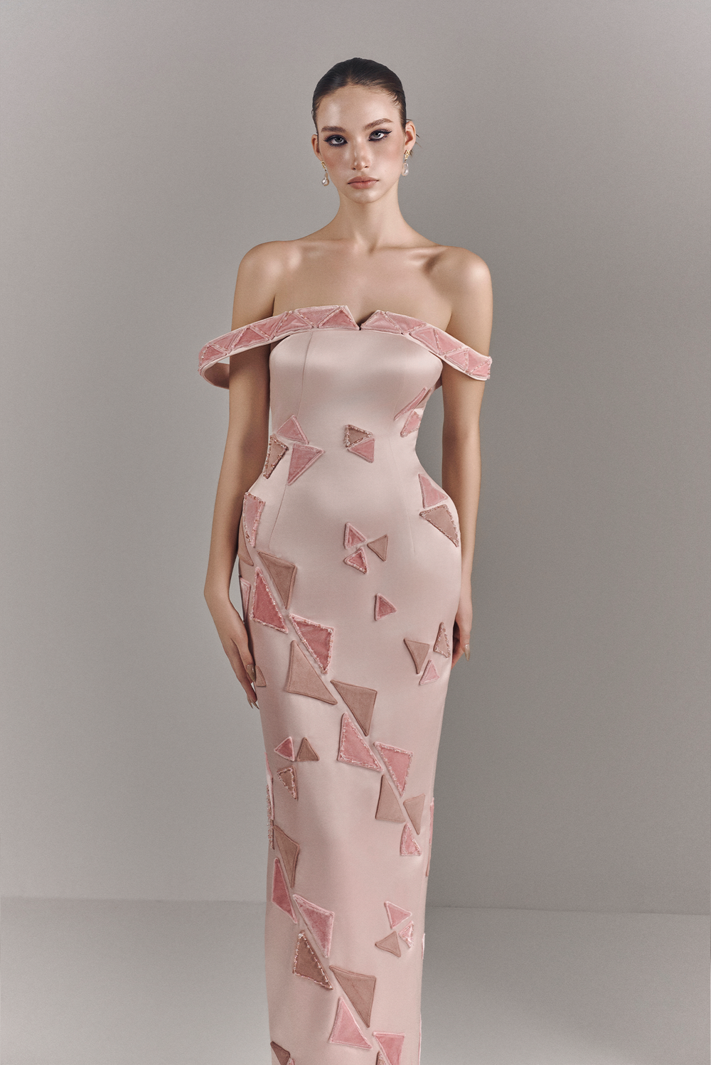 Maisie Off-shoulder Maxi Dress With Geometric Design