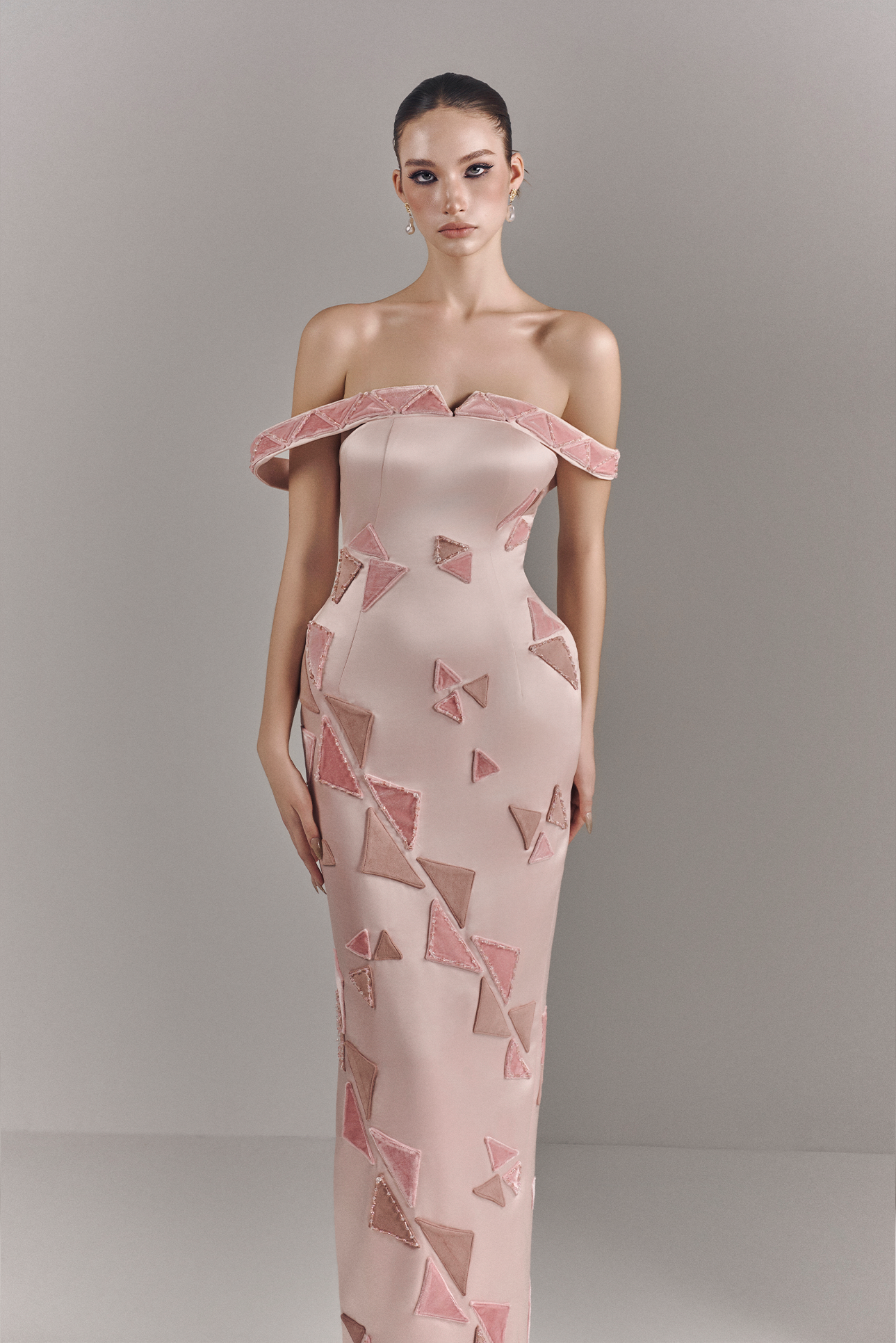 Maisie Off-shoulder Maxi Dress With Geometric Design