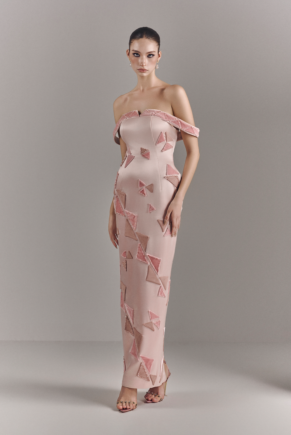 Maisie Off-shoulder Maxi Dress With Geometric Design