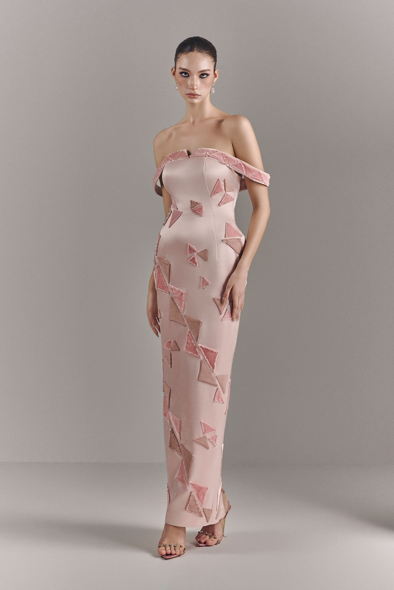 Maisie Off-shoulder Maxi Dress With Geometric Design