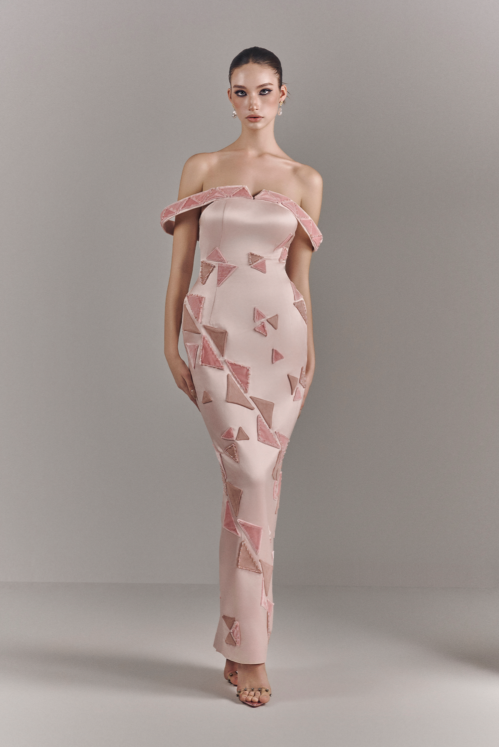 Maisie Off-shoulder Maxi Dress With Geometric Design