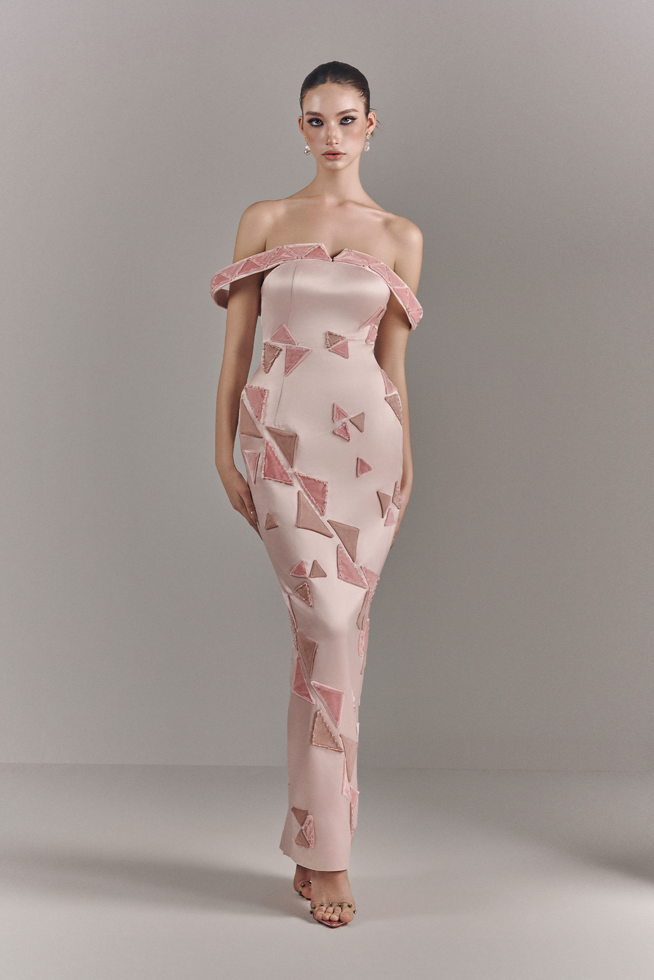 Maisie Off-shoulder Maxi Dress With Geometric Design