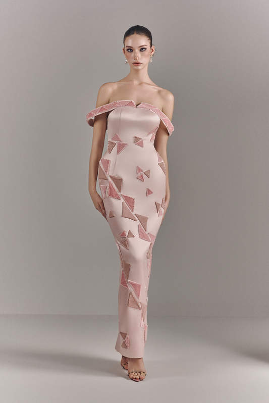 Maisie Off-shoulder Maxi Dress With Geometric Design