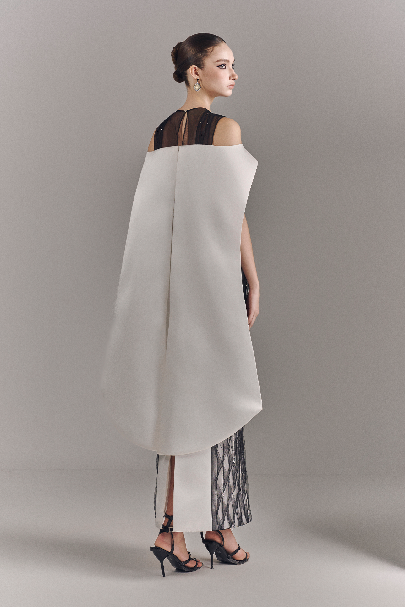 Valerise Embellished Mesh Maxi Dress With Cape