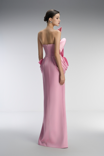Pink strapless gown with floral details