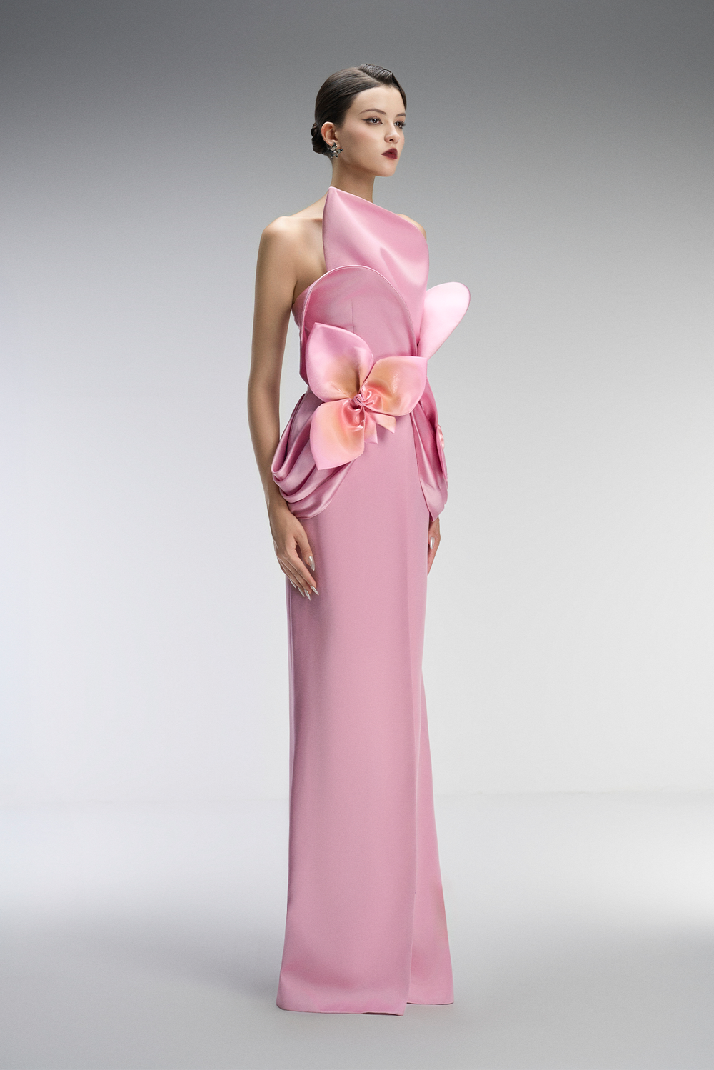 Bella Couture Bandeau Maxi Dress With 3D Orchid Petal