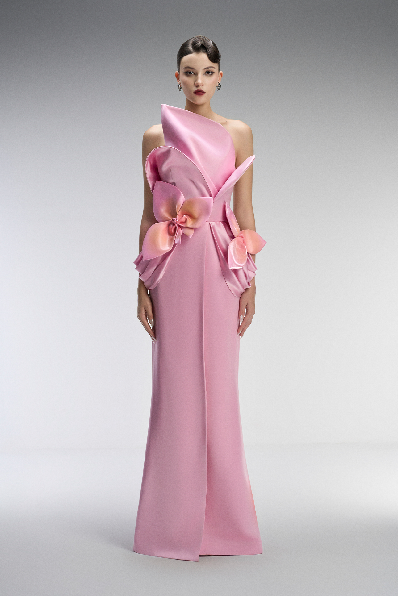 Bella Couture Bandeau Maxi Dress With 3D Orchid Petal