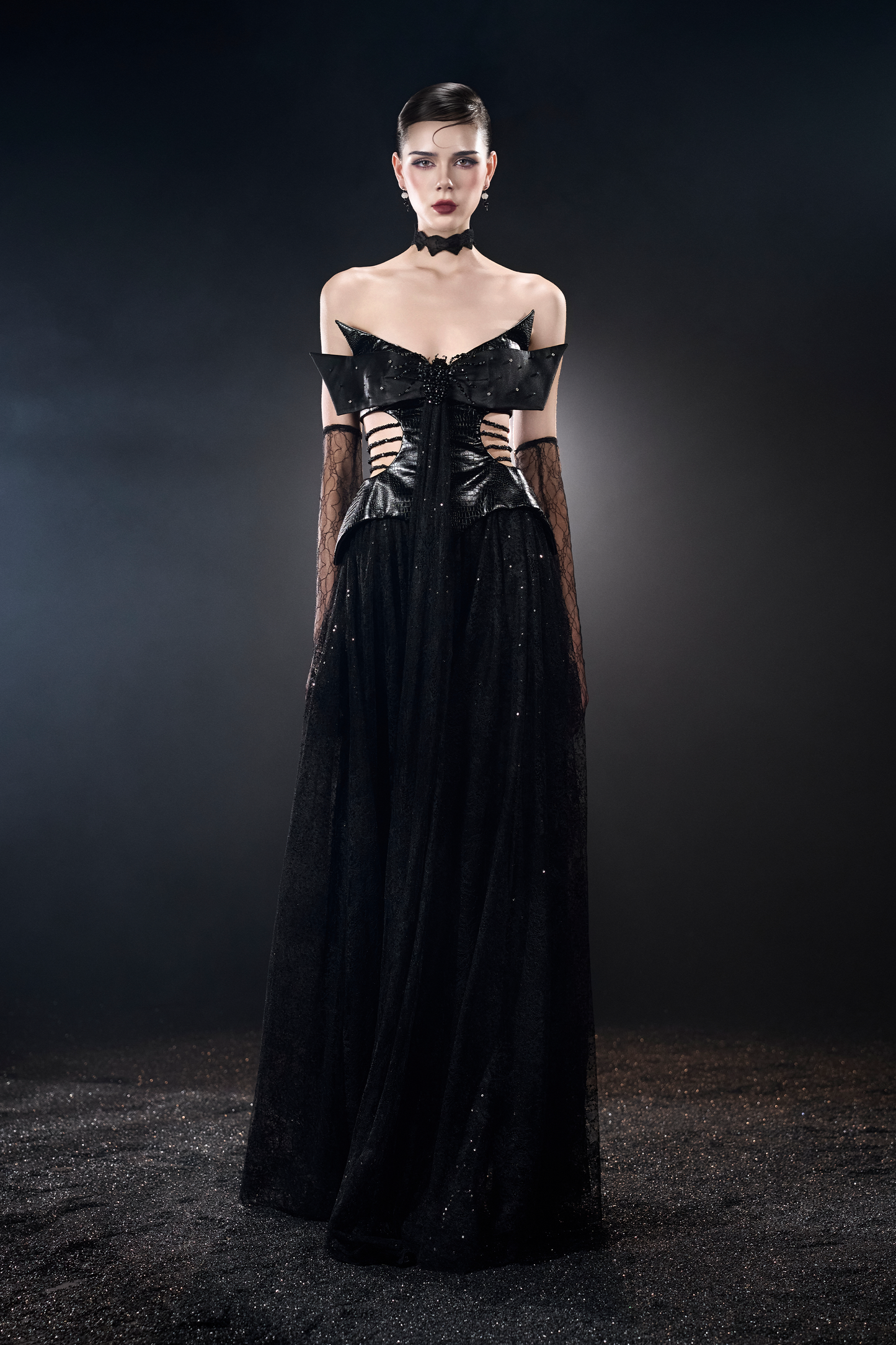 Gossamer Witch Night Bandeau Corset Cutout Maxi Dress