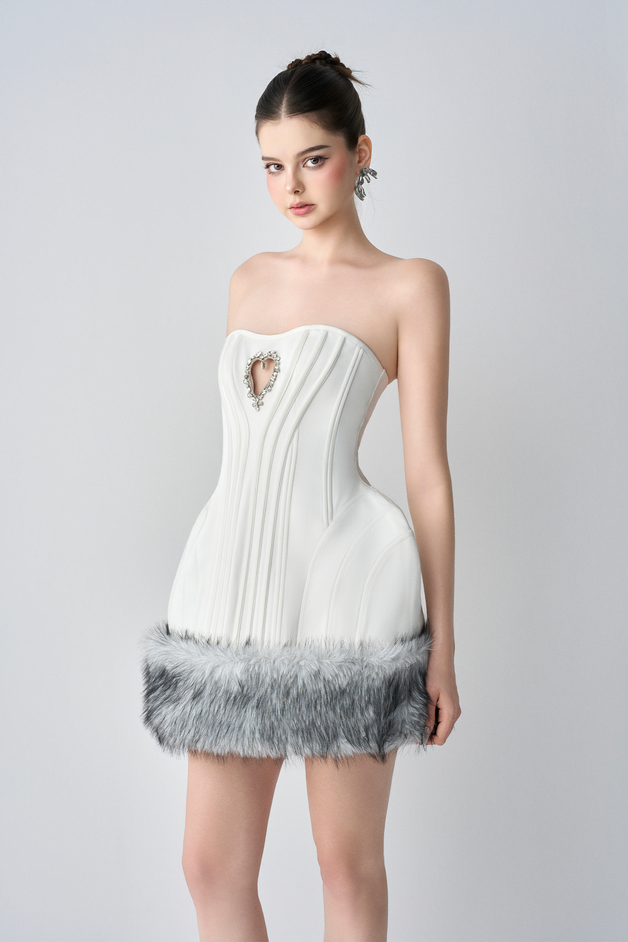Elodia Couture Dual Style With Mini Dress And Cropped Faux Fur Jacket