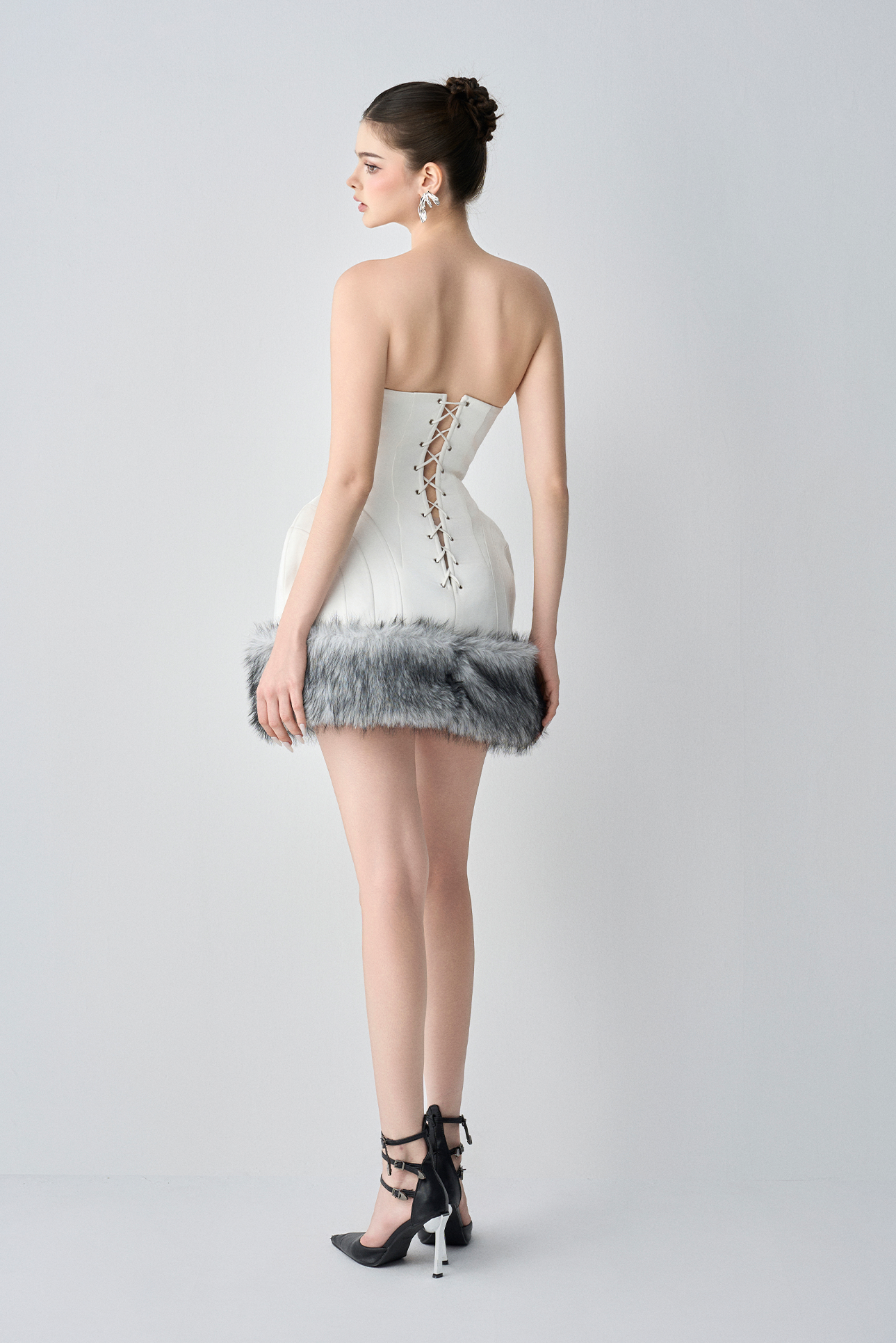 Elodia Couture Dual Style With Mini Dress And Cropped Faux Fur Jacket