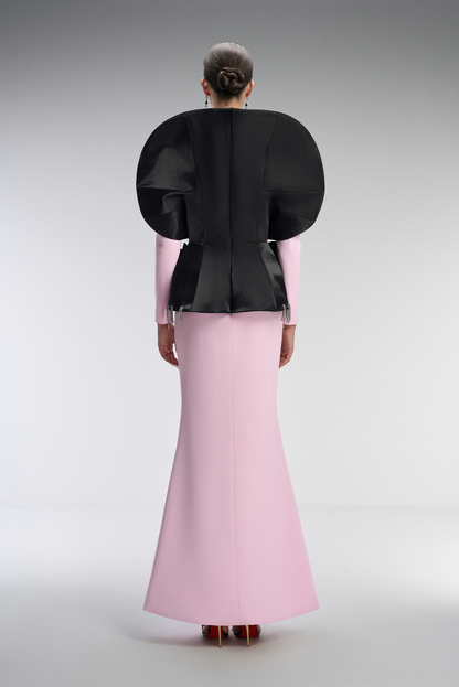 Pink evening gown with black accents