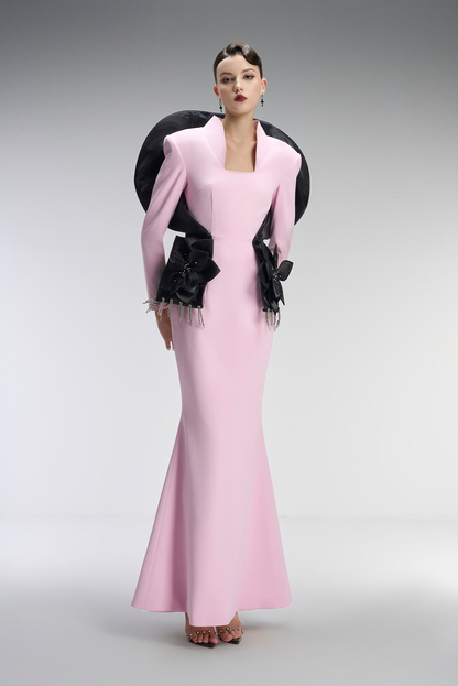 Pink evening gown with black accents