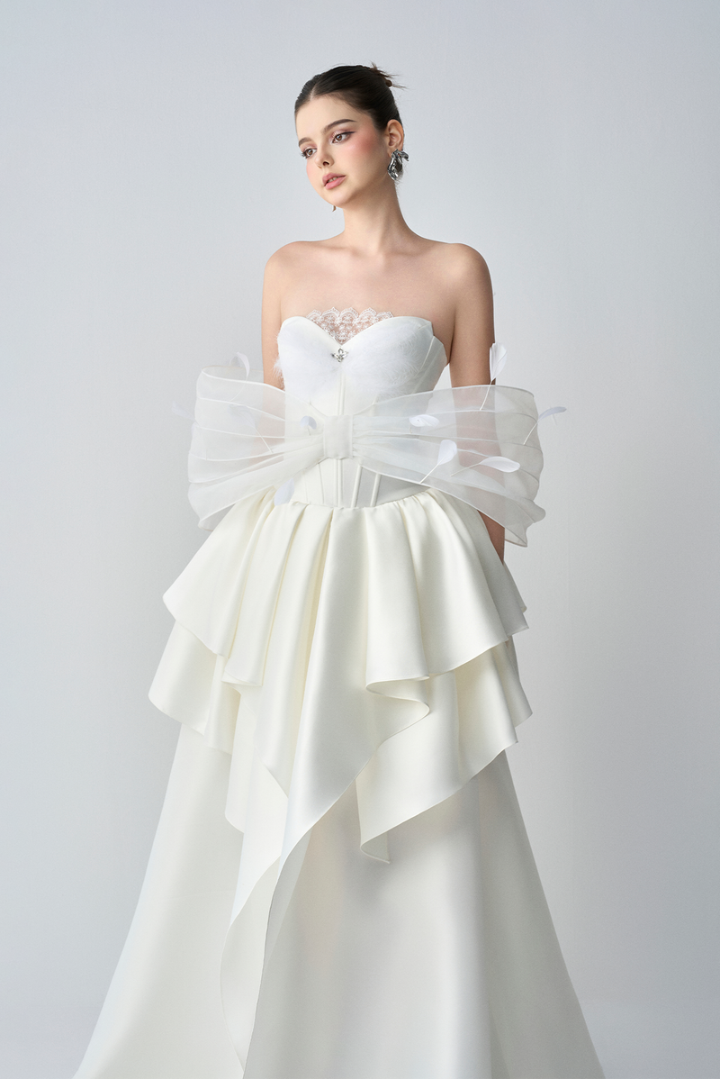 Bellina Ethereal Ball Gown With Feather Accent