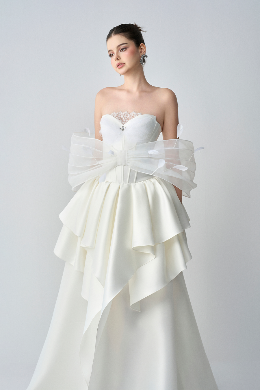 Bellina Ethereal Ball Gown With Feather Accent