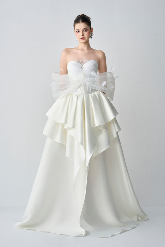 Bellina Ethereal Ball Gown With Feather Accent