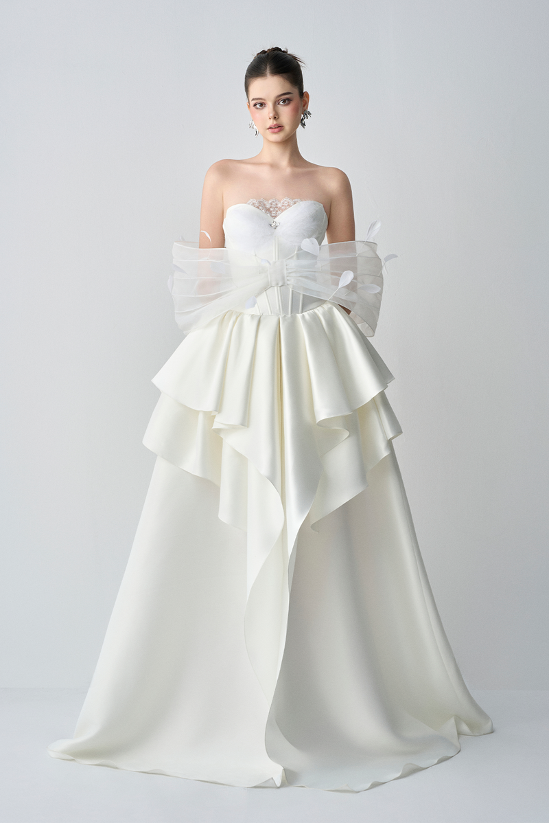 Bellina Ethereal Ball Gown With Feather Accent