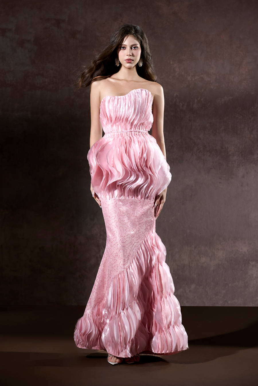 Tanika Bandeau Layered Floor Length Fishtail Dress