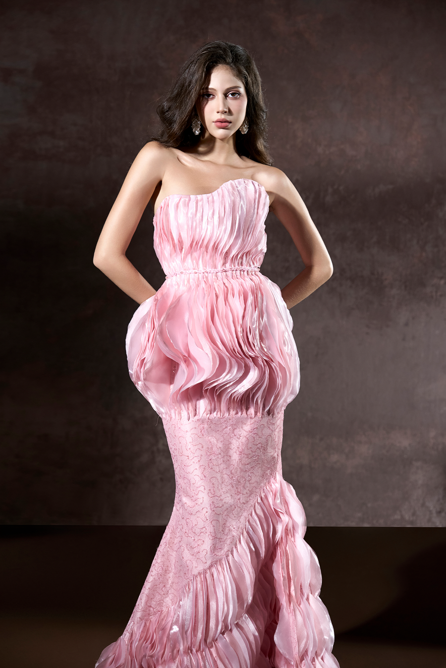 Tanika Bandeau Layered Floor Length Fishtail Dress