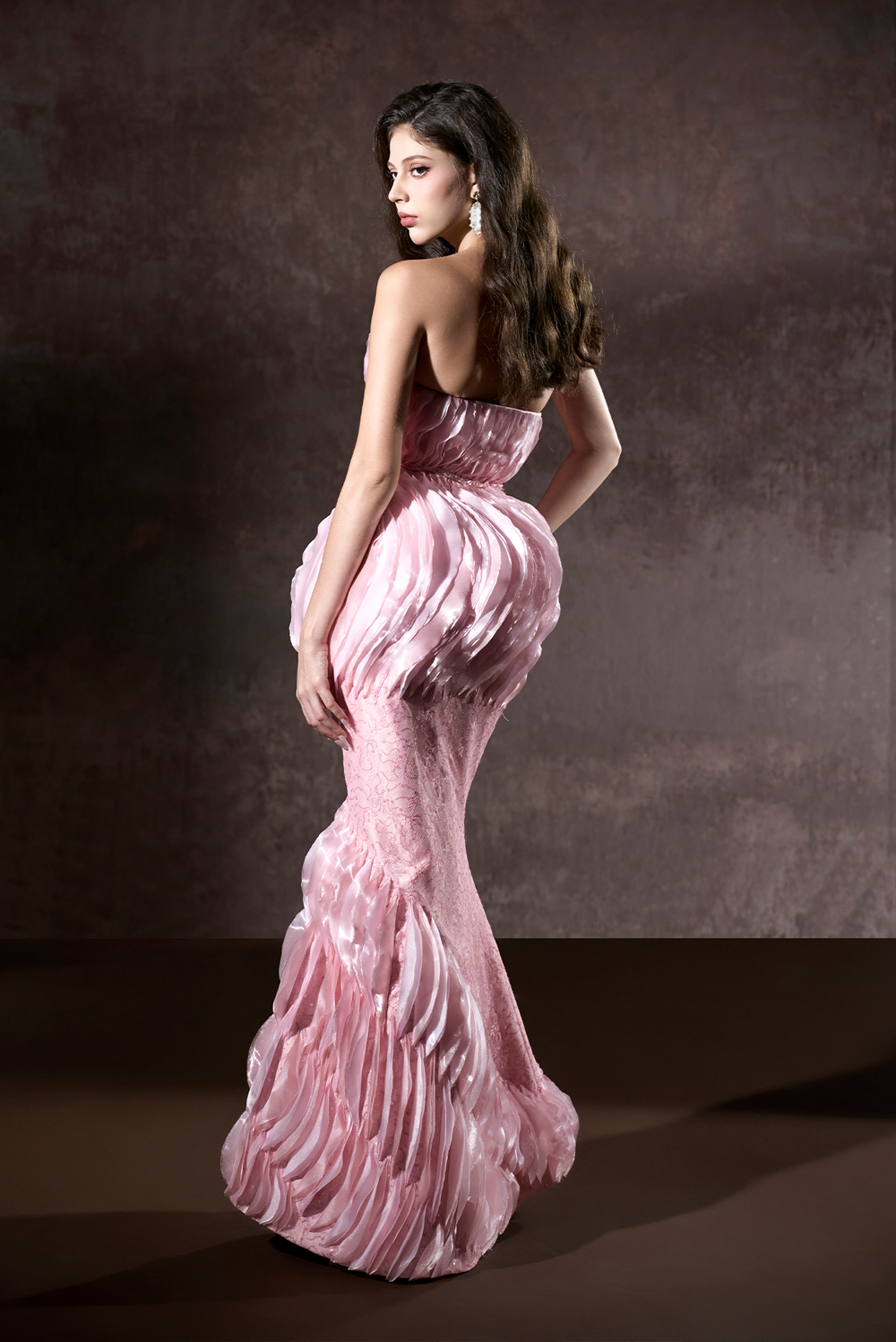 Tanika Bandeau Layered Floor Length Fishtail Dress