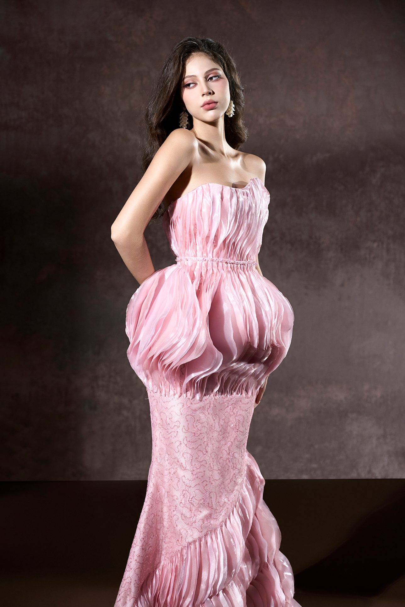 Tanika Bandeau Layered Floor Length Fishtail Dress