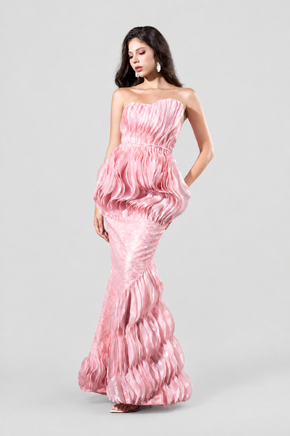 Kalisa Tanika Bandeau Layered Floor Length Fishtail Dress — product image 1