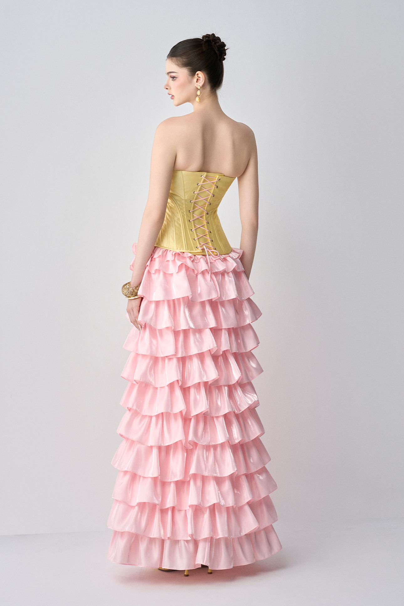 Candy Heart Shape Bust Corset Maxi Dress With Ruffle Details