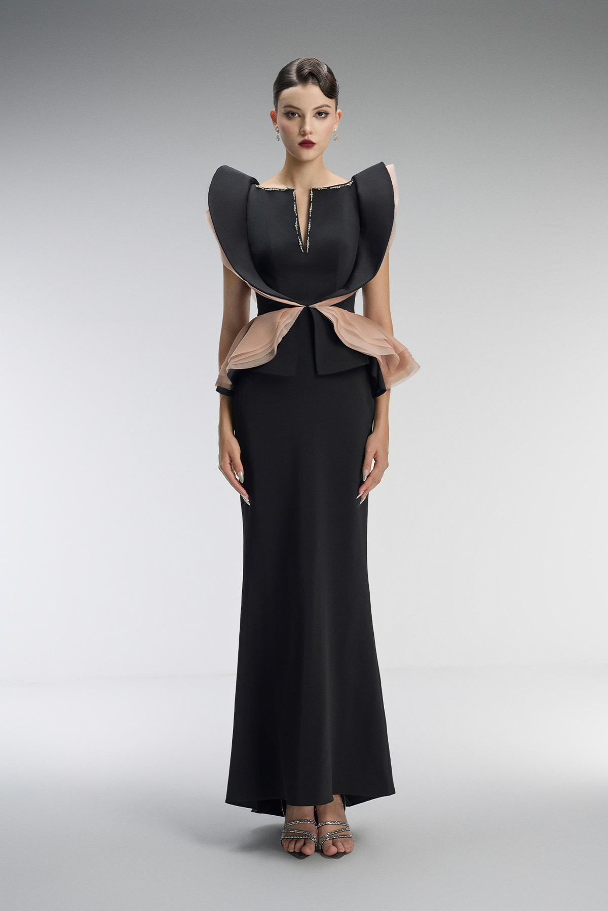 Apparition Couture V Neck Maxi Dress